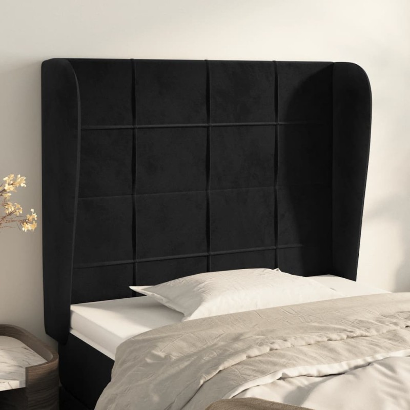 Testiera ad Orecchio Nera 93x23x118/128 cm in Velluto Testiera ad Orecchio Nera 93x23x118/128 cm in Velluto