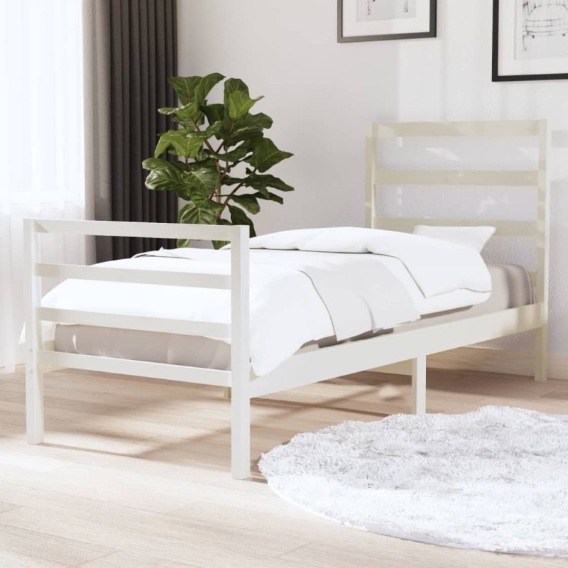 vidaXL Giroletto Bianco in Legno Massello di Pino 90x190 cm Single vidaXL Giroletto Bianco in Legno Massello di Pino 90x190 cm Single