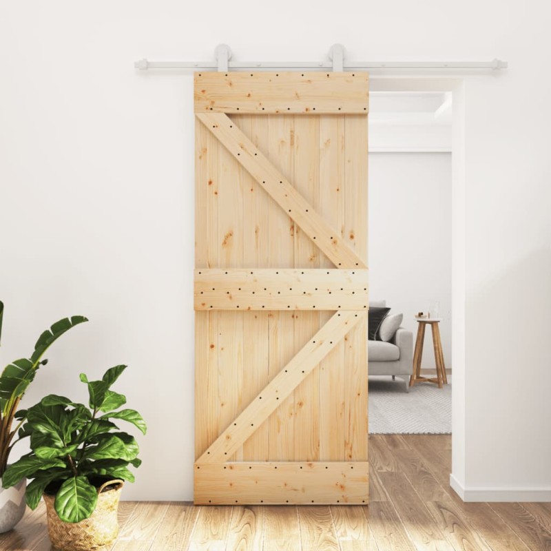 vidaXL Porta Scorrevole con Set Hardware 85x210 cm Legno Massello Pino vidaXL Porta Scorrevole con Set Hardware 85x210 cm Legno Massello Pino