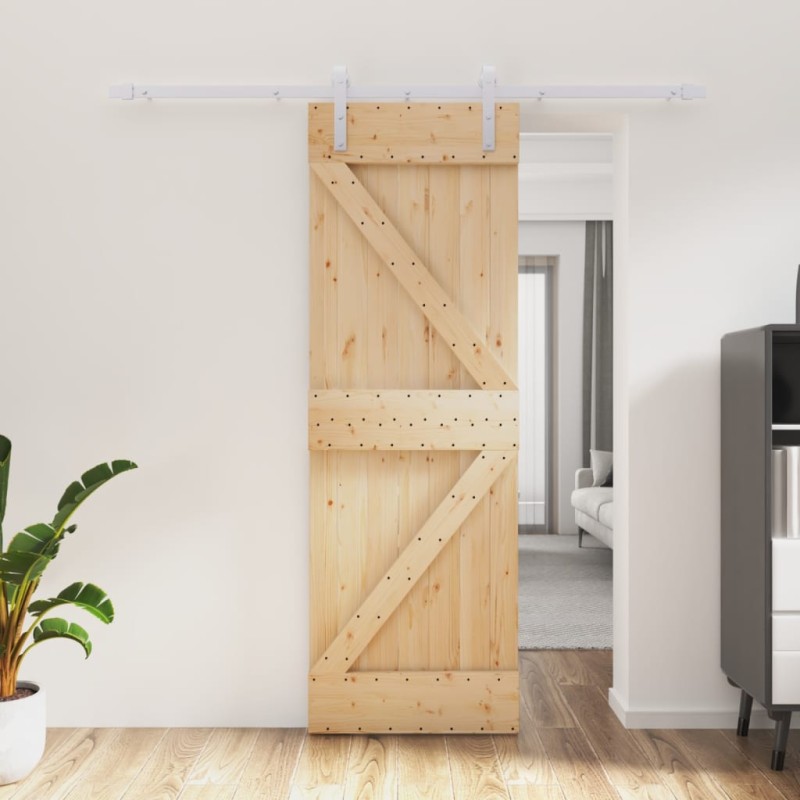 vidaXL Porta Scorrevole con Set Hardware 70x210 cm Legno Massello Pino vidaXL Porta Scorrevole con Set Hardware 70x210 cm Legno Massello Pino