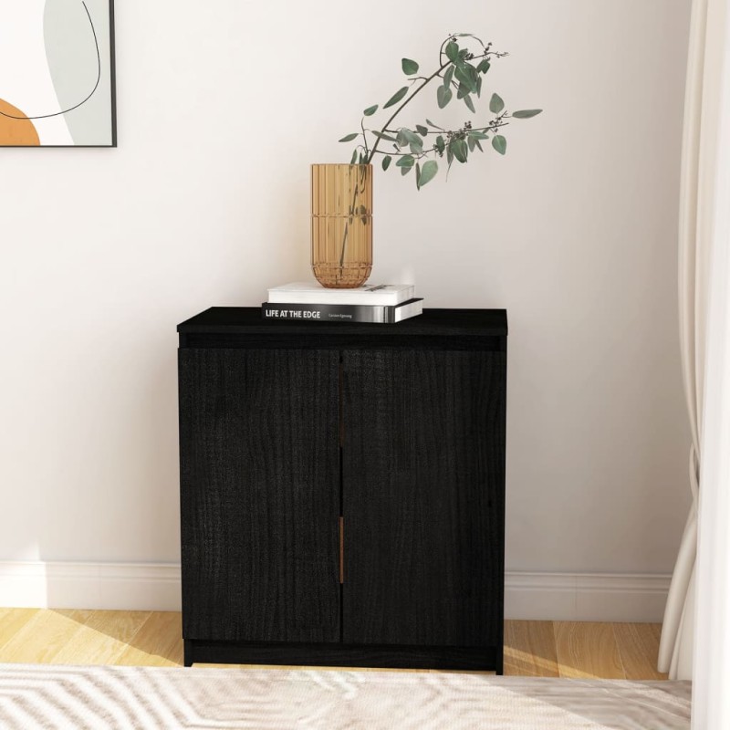 vidaXL Credenza Nera 60x36x65 cm in Legno Massello di Pino vidaXL Credenza Nera 60x36x65 cm in Legno Massello di Pino