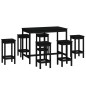 Set da Bar 7 pz Nero in Legno Massello di Pino Set da Bar 7 pz Nero in Legno Massello di Pino