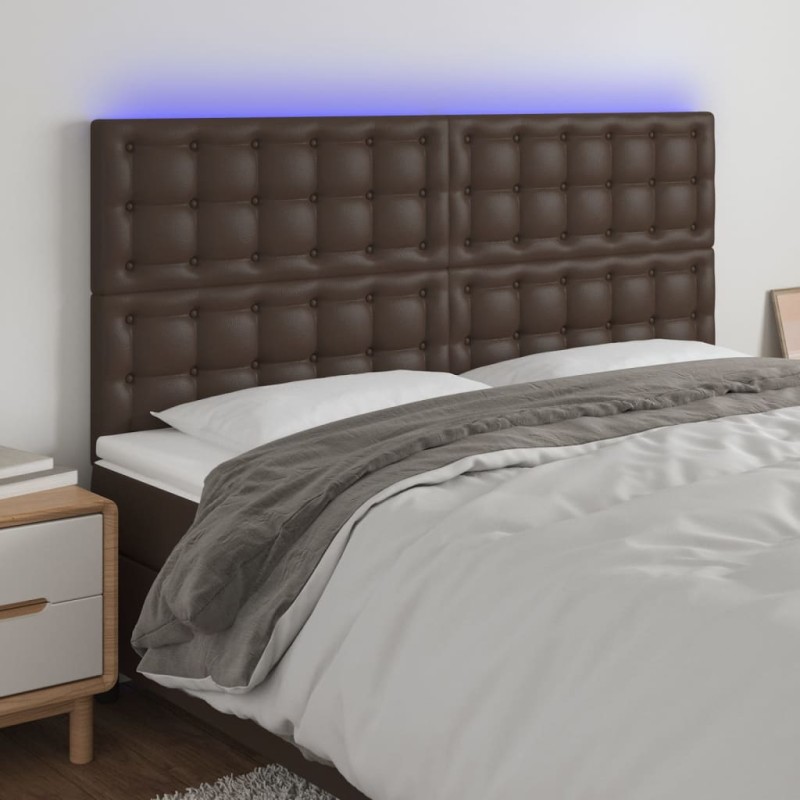 vidaXL Testiera a LED Marrone 180x5x118/128 cm in Similpelle vidaXL Testiera a LED Marrone 180x5x118/128 cm in Similpelle
