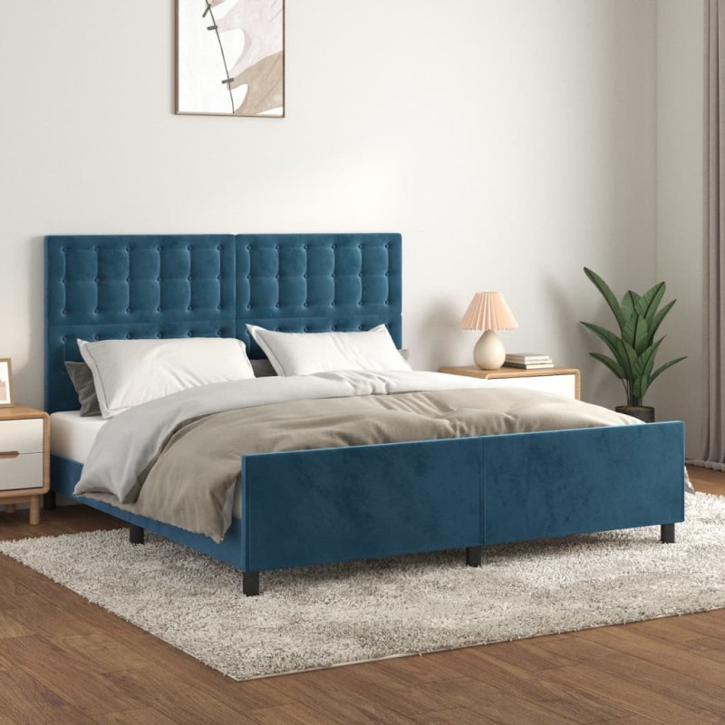 vidaXL Giroletto con Testiera Blu Scuro 180x200 cm in Velluto vidaXL Giroletto con Testiera Blu Scuro 180x200 cm in Velluto
