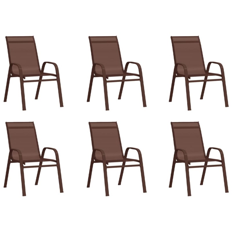 Sedie da Giardino Impilabili 6 pz in Tessuto Textilene Marrone Sedie da Giardino Impilabili 6 pz in Tessuto Textilene Marrone