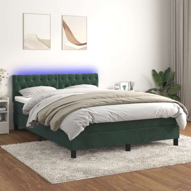 vidaXL Letto a Molle con Materasso e LED Verde Scuro 140x200cm Velluto vidaXL Letto a Molle con Materasso e LED Verde Scuro 140x200cm Velluto