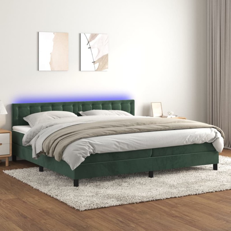 vidaXL Letto a Molle con Materasso e LED Verde Scuro 200x200cm Velluto vidaXL Letto a Molle con Materasso e LED Verde Scuro 200x200cm Velluto
