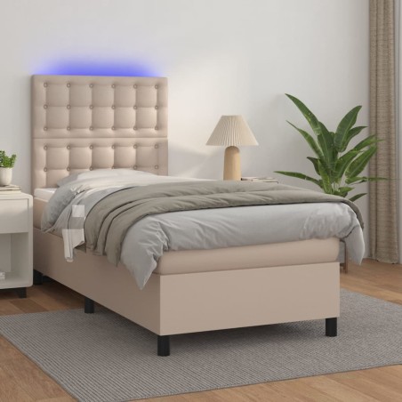 vidaXL Giroletto Molle Materasso e LED Cappuccino 90x200 cm Similpelle