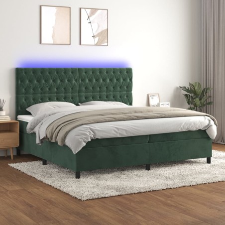 vidaXL Letto a Molle con Materasso e LED Verde Scuro 200x200cm Velluto