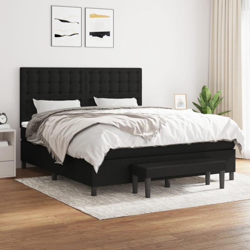 vidaXL Giroletto a Molle con Materasso Nero 160x200 cm in Tessuto