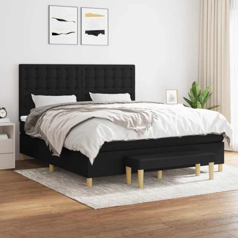 vidaXL Giroletto a Molle con Materasso Nero 160x200 cm in Tessuto
