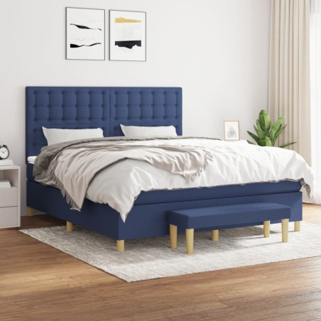 vidaXL Giroletto a Molle con Materasso Blu 160x200 cm in Tessuto