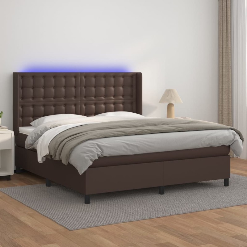 vidaXL Giroletto Molle con Materasso e LED Marrone 180x200 cm vidaXL Giroletto Molle con Materasso e LED Marrone 180x200 cm