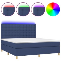 vidaXL Letto a Molle con Materasso e LED Blu 160x200 cm in Tessuto