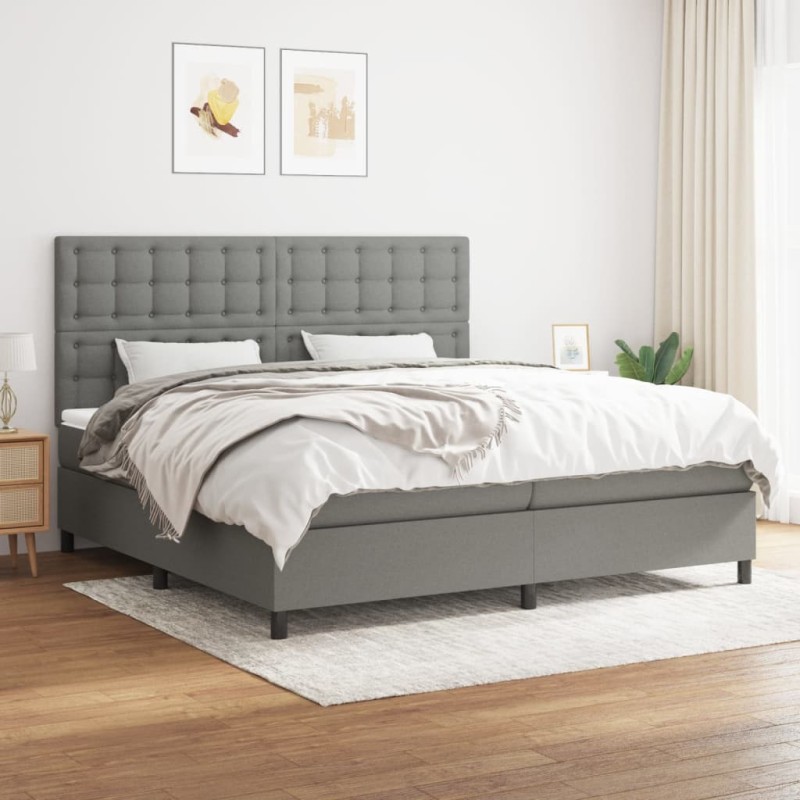 vidaXL Giroletto a Molle con Materasso Grigio Scuro 200x200 cm Tessuto
