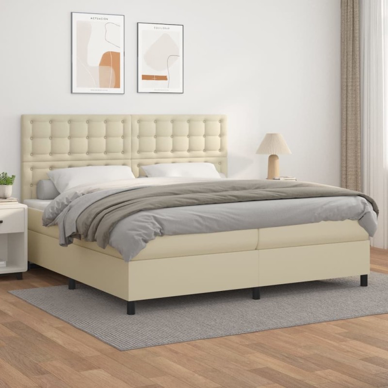 vidaXL Giroletto a Molle con Materasso Crema 200x200 cm in Similpelle