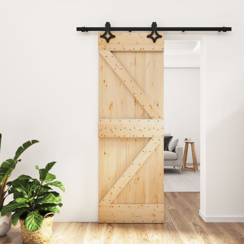 vidaXL Porta Scorrevole con Set Hardware 70x210 cm Legno Massello Pino vidaXL Porta Scorrevole con Set Hardware 70x210 cm Legno Massello Pino