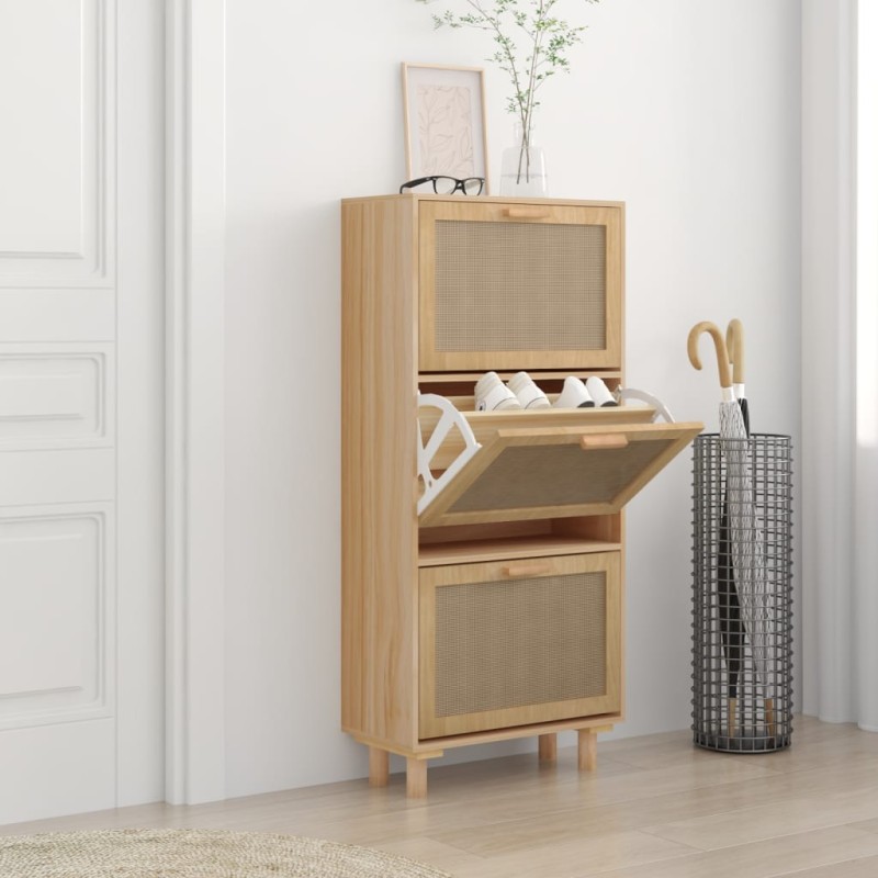 Scarpiera Marrone 52x25x115 Legno Multistrato e Rattan Naturale Scarpiera Marrone 52x25x115 Legno Multistrato e Rattan Naturale