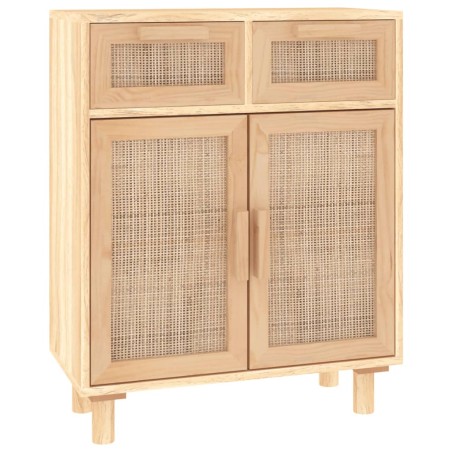 Credenza Marrone 60x30x75cm Legno Massello Pino Rattan Naturale