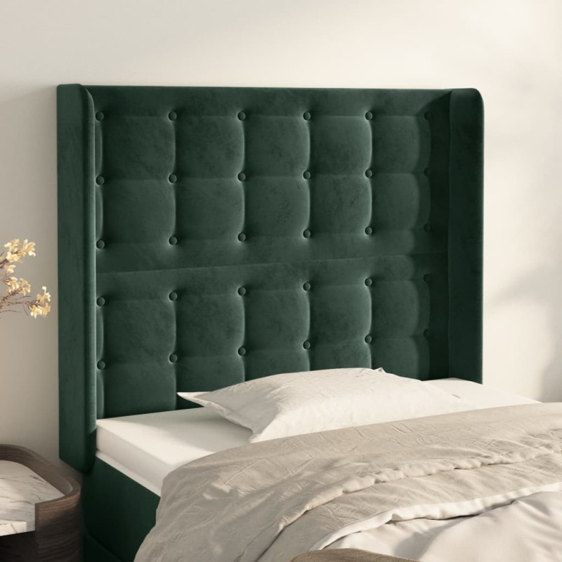 vidaXL Testiera ad Orecchio Verde Scuro 103x16x118/128cm in Velluto vidaXL Testiera ad Orecchio Verde Scuro 103x16x118/128cm in Velluto