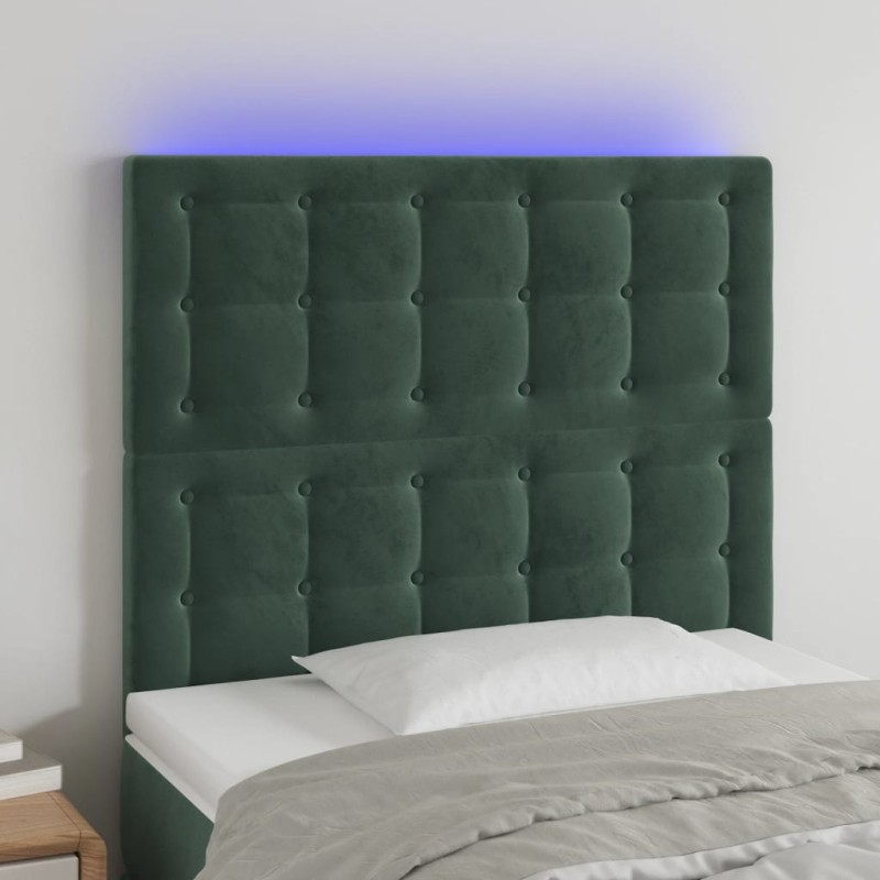 vidaXL Testiera a LED Verde Scuro 90x5x118/128 cm in Velluto vidaXL Testiera a LED Verde Scuro 90x5x118/128 cm in Velluto