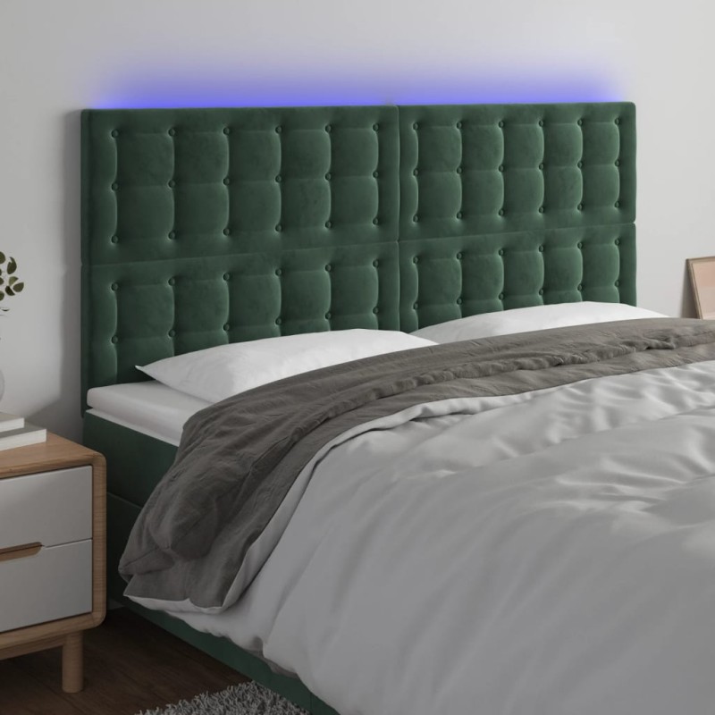 vidaXL Testiera a LED Verde Scuro 200x5x118/128 cm in Velluto vidaXL Testiera a LED Verde Scuro 200x5x118/128 cm in Velluto