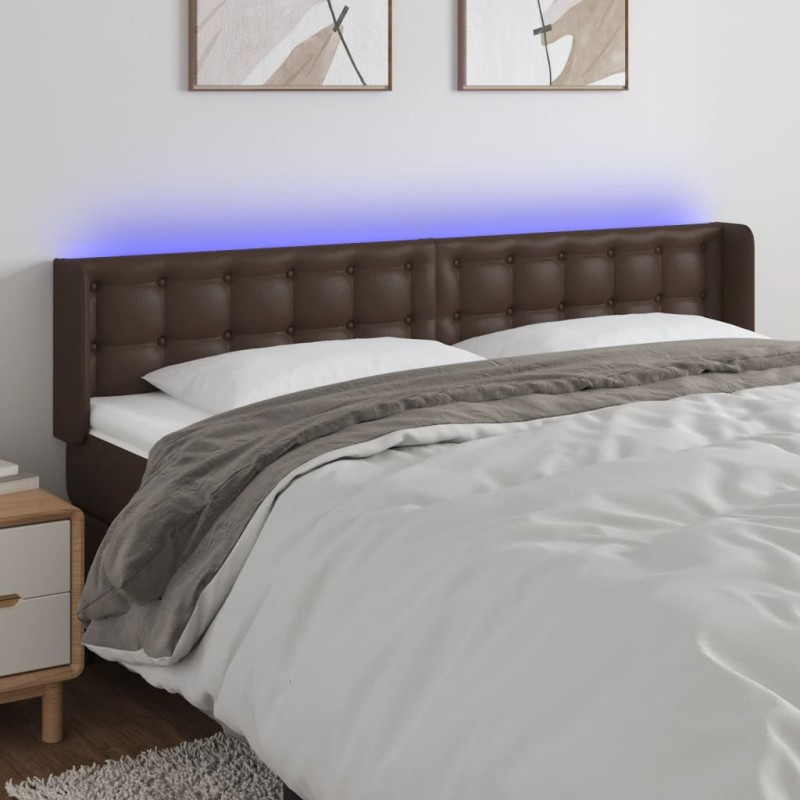 vidaXL Testiera a LED Marrone 183x16x78/88 cm in Similpelle vidaXL Testiera a LED Marrone 183x16x78/88 cm in Similpelle