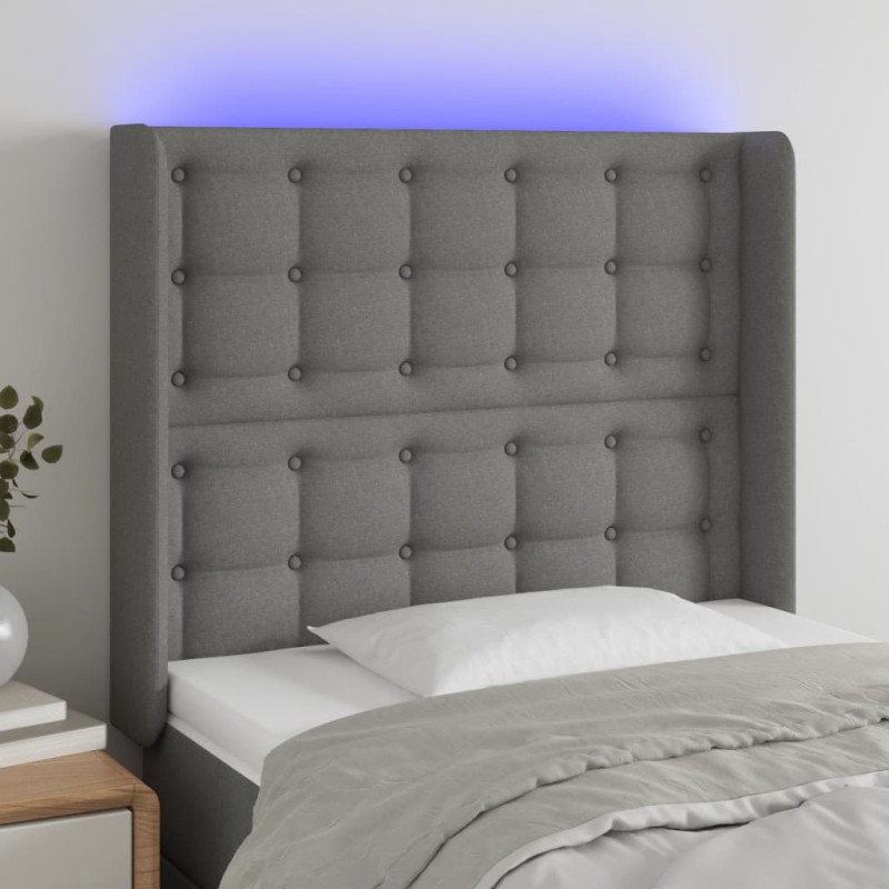 vidaXL Testiera a LED Grigio Scuro 83x16x118/128 cm in Tessuto vidaXL Testiera a LED Grigio Scuro 83x16x118/128 cm in Tessuto