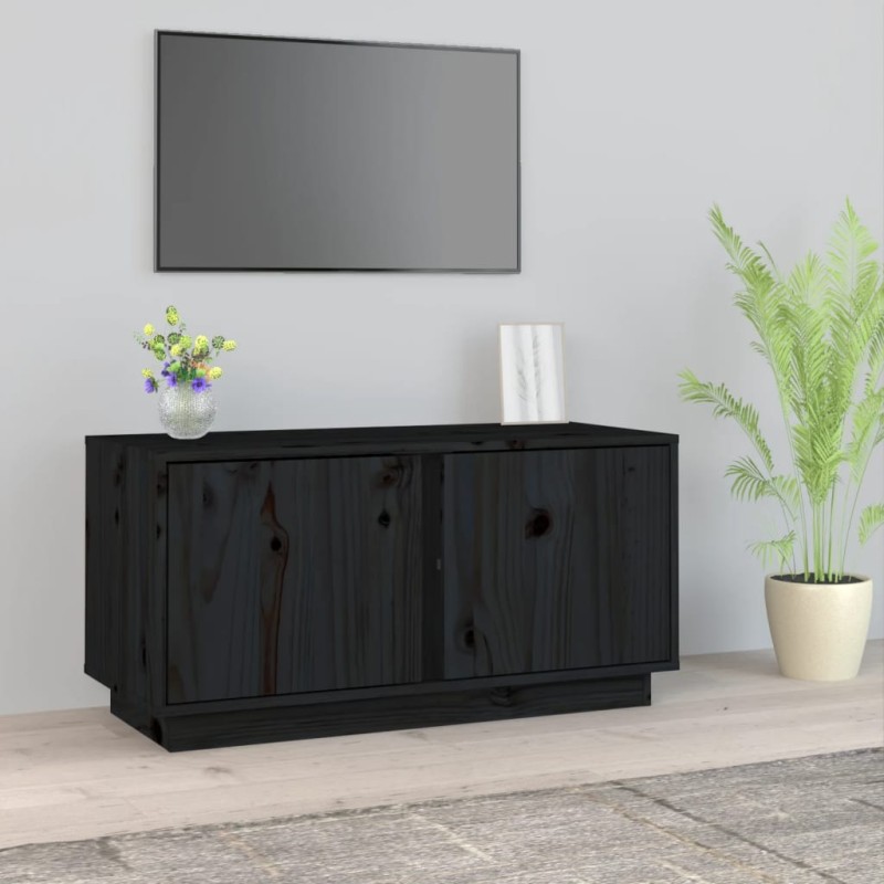 Mobile Porta TV Nera 80x35x40,5 cm in Legno Massello di Pino Mobile Porta TV Nera 80x35x40,5 cm in Legno Massello di Pino