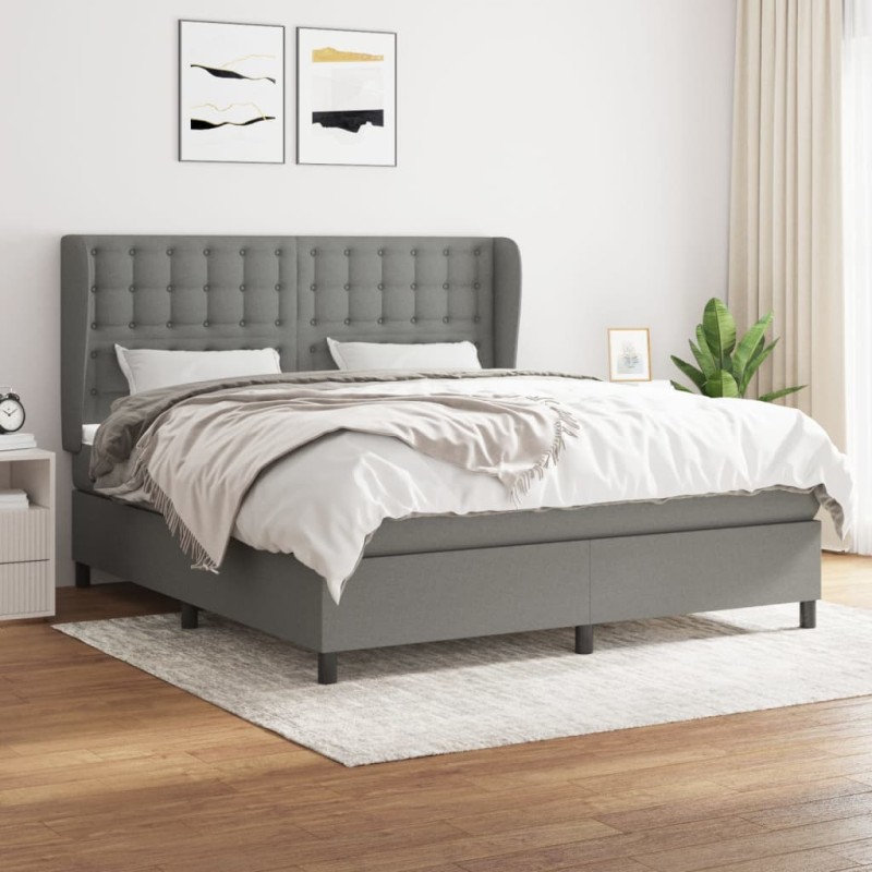 vidaXL Giroletto a Molle con Materasso Grigio Scuro 160x200 cm Tessuto