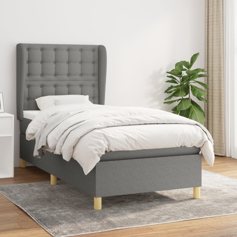 vidaXL Giroletto a Molle con Materasso Grigio Scuro 100x200 cm Tessuto