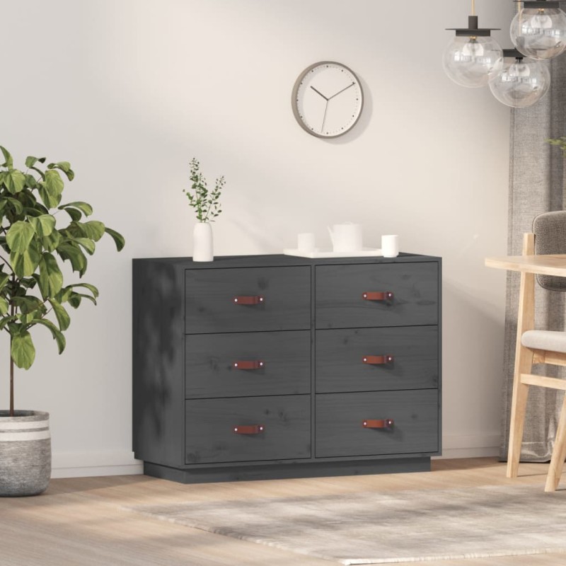 Credenza Grigia 100x40x75 cm in Legno Massello di Pino Credenza Grigia 100x40x75 cm in Legno Massello di Pino