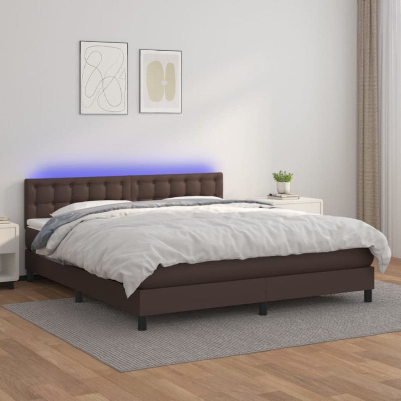vidaXL Giroletto Molle con Materasso e LED Marrone 180x200 cm vidaXL Giroletto Molle con Materasso e LED Marrone 180x200 cm
