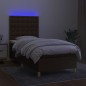 vidaXL Letto a Molle Materasso e LED Marrone Scuro 100x200 cm Tessuto vidaXL Letto a Molle Materasso e LED Marrone Scuro 100x200 cm Tessuto