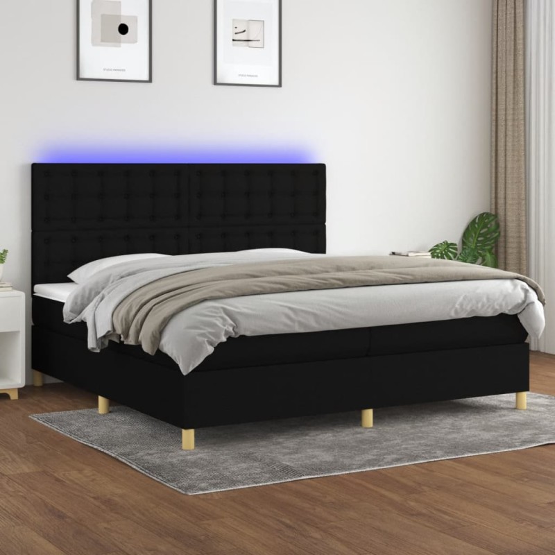 vidaXL Letto a Molle Materasso e LED Nero 200x200cm in Tessuto vidaXL Letto a Molle Materasso e LED Nero 200x200cm in Tessuto