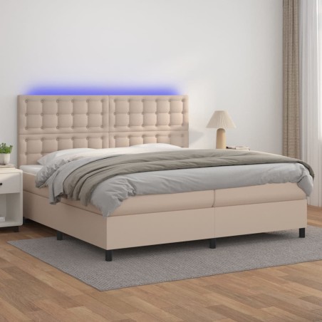vidaXL Giroletto Molle Materasso e LED Cappuccino 200x200cm Similpelle