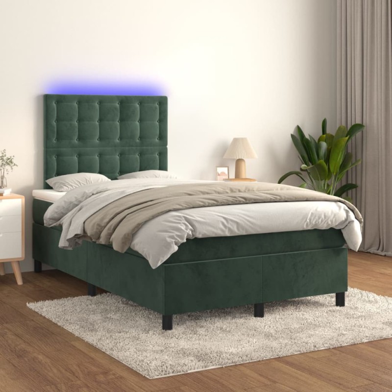 vidaXL Letto a Molle con Materasso e LED Verde Scuro 120x200cm Velluto vidaXL Letto a Molle con Materasso e LED Verde Scuro 120x200cm Velluto