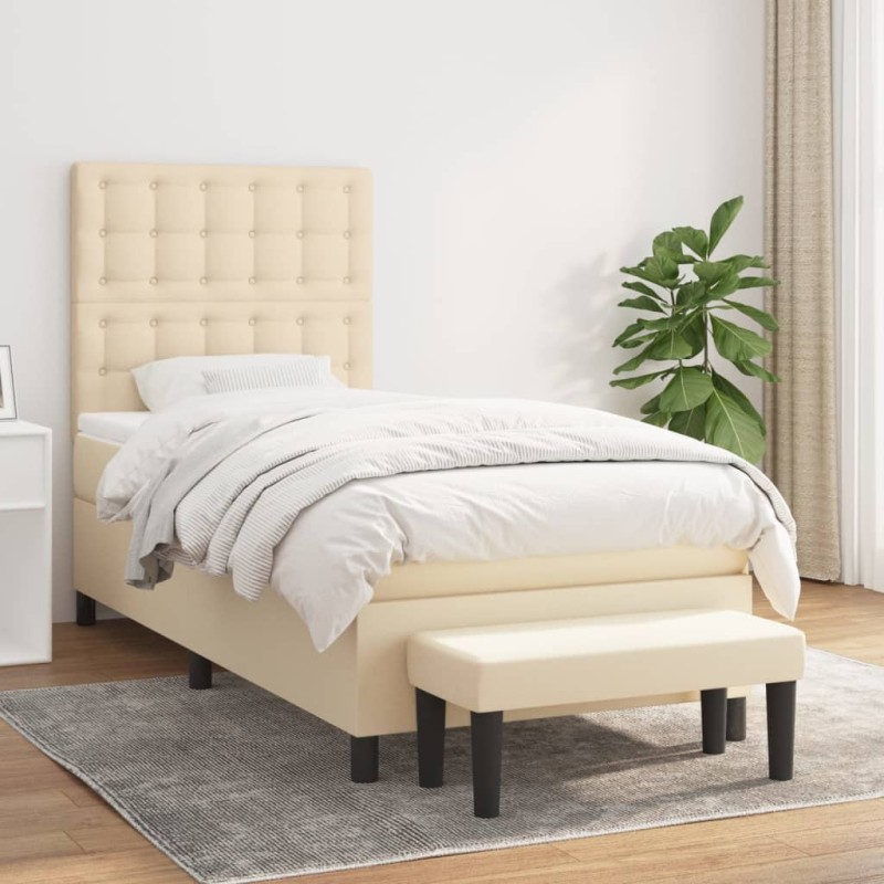 vidaXL Giroletto a Molle con Materasso Crema 90x200 cm inTessuto