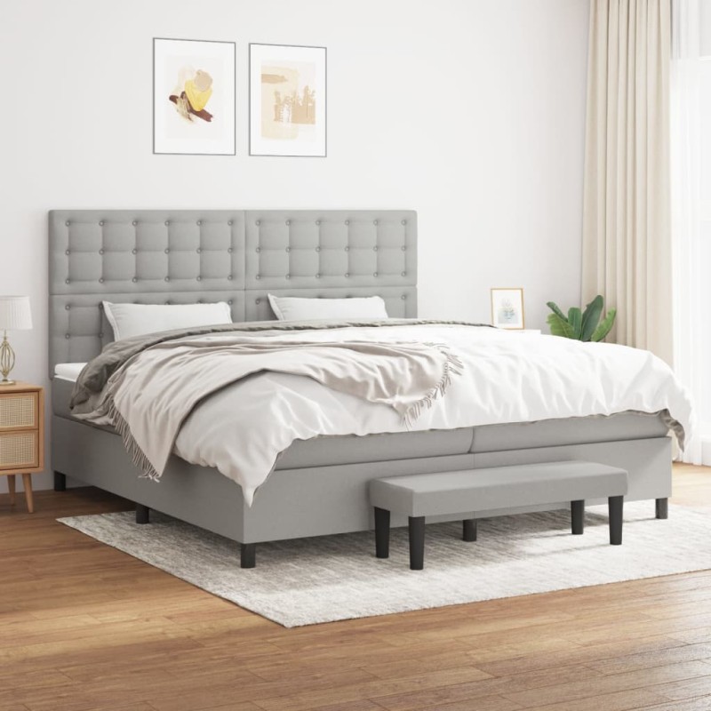 vidaXL Giroletto a Molle con Materasso Grigio Chiaro 200x200cm Tessuto
