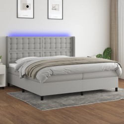 vidaXL Letto a Molle Materasso e LED Grigio Chiaro 200x200 cm Tessuto