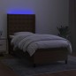vidaXL Letto a Molle Materasso e LED Marrone Scuro 100x200 cm Tessuto vidaXL Letto a Molle Materasso e LED Marrone Scuro 100x200 cm Tessuto