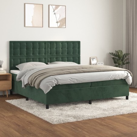 vidaXL Giroletto a Molle con Materasso Verde Scuro 200x200 cm Velluto