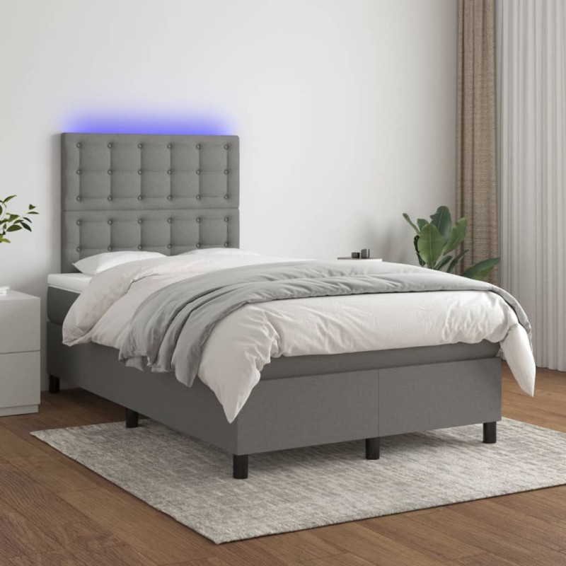 vidaXL Letto a Molle Materasso e LED Grigio Scuro 120x200cm in Tessuto vidaXL Letto a Molle Materasso e LED Grigio Scuro 120x200cm in Tessuto