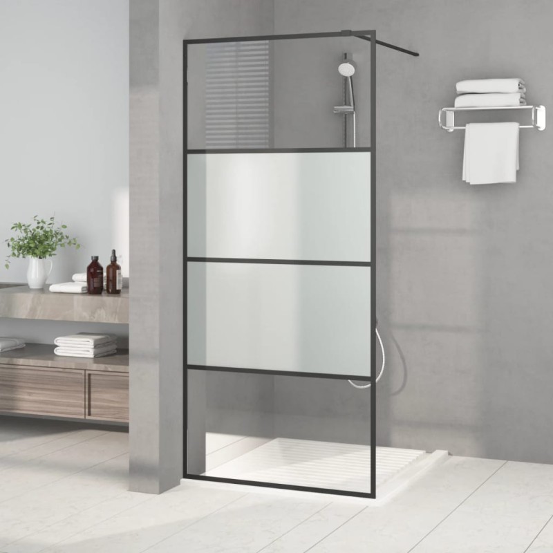 vidaXL Parete Doccia Walk in Nera 90x195 cm Vetro Semi Smerigliato ESG vidaXL Parete Doccia Walk in Nera 90x195 cm Vetro Semi Smerigliato ESG