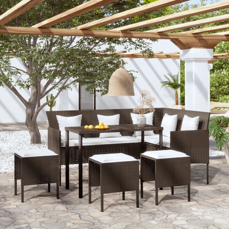 vidaXL Set Mobili 5 Pz Divano a L con Cuscini in Polyrattan Marrone vidaXL Set Mobili 5 Pz Divano a L con Cuscini in Polyrattan Marrone