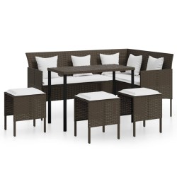vidaXL Set Mobili 5 Pz Divano a L con Cuscini in Polyrattan Marrone