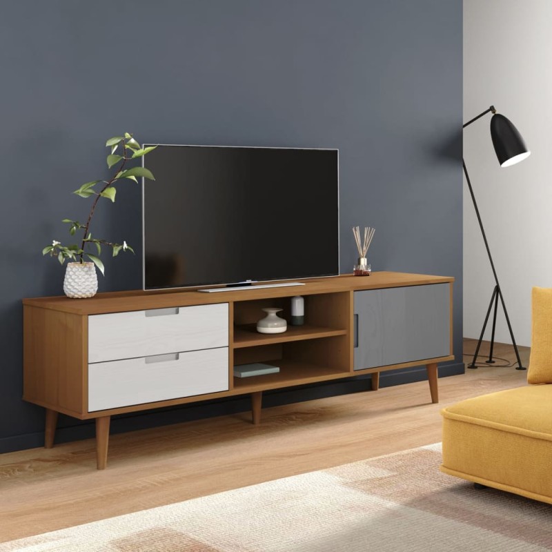 Mobile TV MOLDE Marrone 158x40x49 cm in Legno Massello di Pino Mobile TV MOLDE Marrone 158x40x49 cm in Legno Massello di Pino