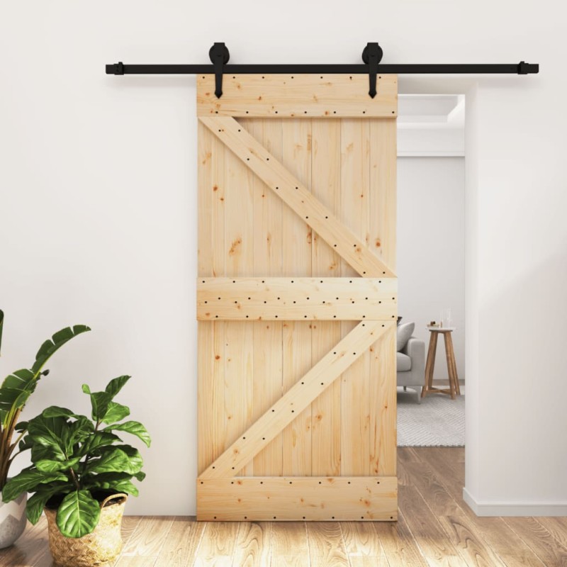 vidaXL Porta Scorrevole con Set Hardware 95x210 cm Legno Massello Pino vidaXL Porta Scorrevole con Set Hardware 95x210 cm Legno Massello Pino