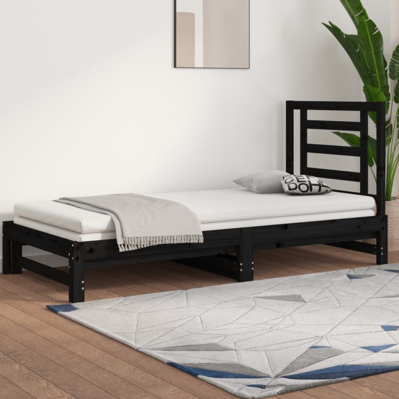vidaXL Dormeuse Estraibile Nera 2x(90x200) cm Legno Massello di Pino vidaXL Dormeuse Estraibile Nera 2x(90x200) cm Legno Massello di Pino