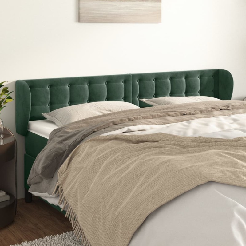 vidaXL Testiera ad Orecchio Verde Scuro 203x23x78/88 cm in Velluto vidaXL Testiera ad Orecchio Verde Scuro 203x23x78/88 cm in Velluto